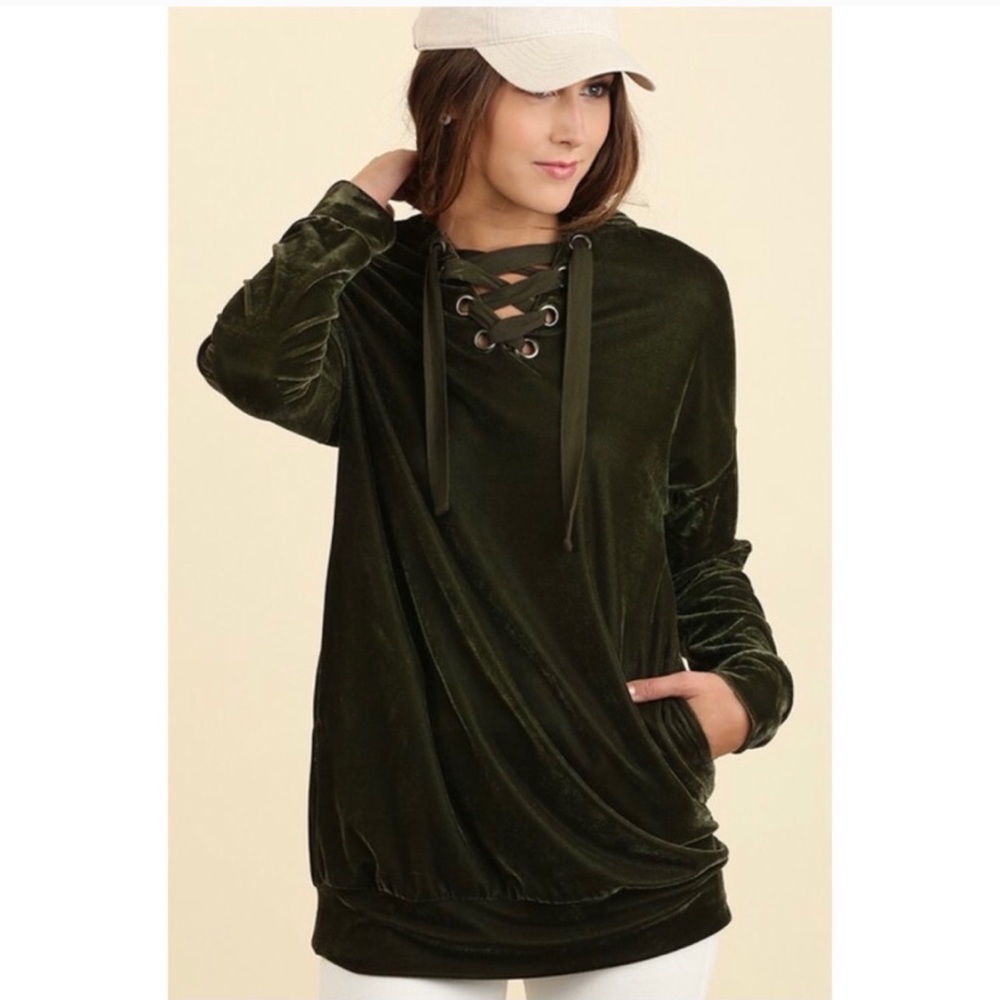 Olive Green Hoodie Sweatshirt Top / Dress EUC M